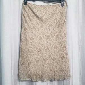 Beige Brown Floral Banana Republic Silk Skirt Size 14